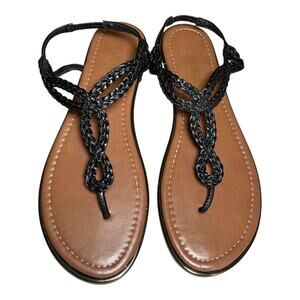 Dream Pairs Womens Black Braided Strappy Flat Sandals Thong Slingback Size 11